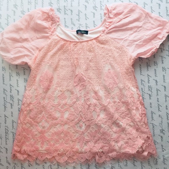 Pink Lace Short Sleeve Top Suzanne Bento XL - Picture 1 of 9
